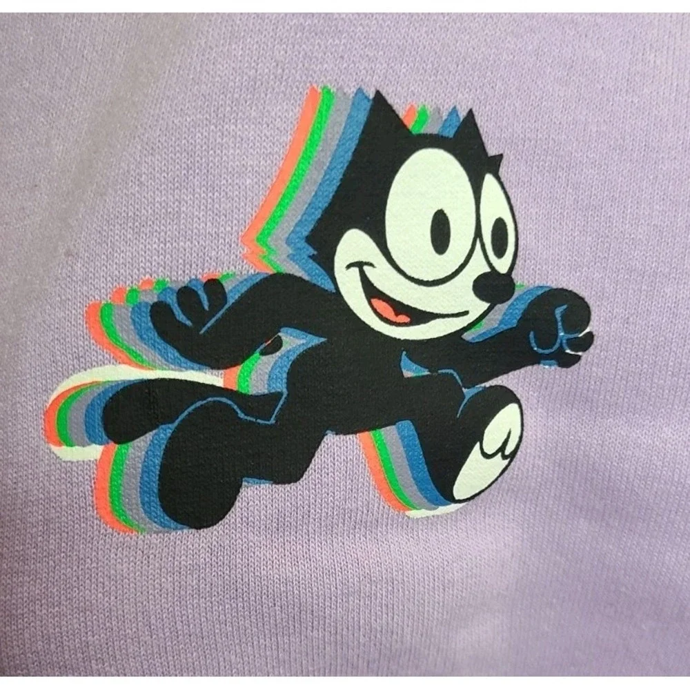 H&M Felix the Cat Hoodie Womens Small Oversized Lavender Retro Graphic‎ Pullover